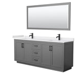 Wyndham Collection - Miranda 80 Inch Double Bathroom Vanity in Dark Gray, White Cultured Marble Countertop, Undermount Square Sinks, Matte Black Trim, 70 Inch Mirror
