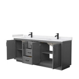 Miranda 80 Inch Double Bathroom Vanity in Dark Gray, White Cultured Marble Countertop, Undermount Square Sinks, Matte Black Trim