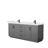 Wyndham Collection - Miranda 80 Inch Double Bathroom Vanity in Dark Gray, White Cultured Marble Countertop, Undermount Square Sinks, Matte Black Trim