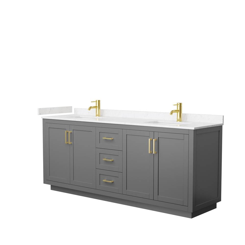 Wyndham Collection - Miranda 80 Inch Double Bathroom Vanity in Dark Gray, Light-Vein Carrara Cultured Marble Countertop, Undermount Square Sinks, Brushed Gold Trim