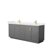 Wyndham Collection - Miranda 80 Inch Double Bathroom Vanity in Dark Gray, Light-Vein Carrara Cultured Marble Countertop, Undermount Square Sinks, Brushed Gold Trim