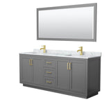 Wyndham Collection - Miranda 80 Inch Double Bathroom Vanity in Dark Gray, White Carrara Marble Countertop, Undermount Square Sinks, Brushed Gold Trim, 70 Inch Mirror