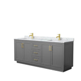 Wyndham Collection - Miranda 80 Inch Double Bathroom Vanity in Dark Gray, White Carrara Marble Countertop, Undermount Square Sinks, Brushed Gold Trim