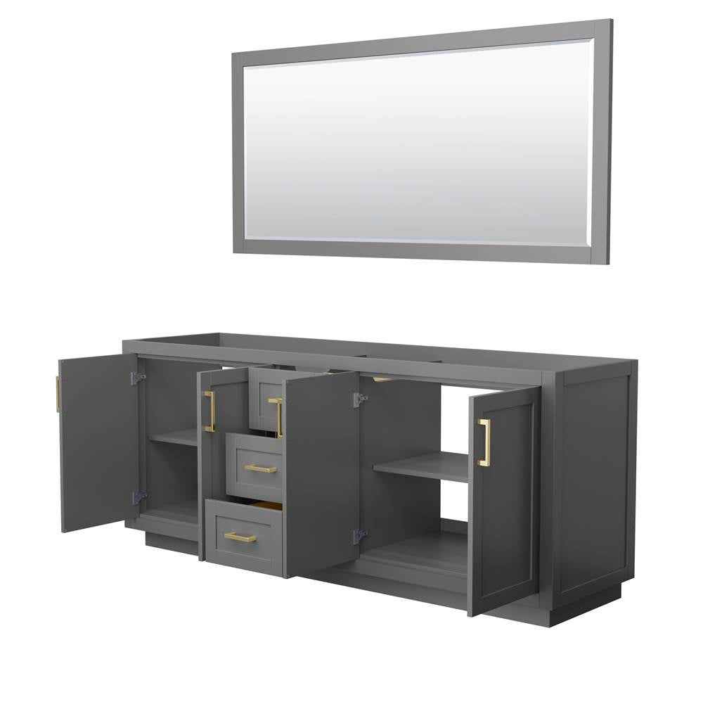 Miranda 80 Inch Double Bathroom Vanity in Dark Gray, No Countertop, No Sink, Brushed Gold Trim, 70 Inch Mirror