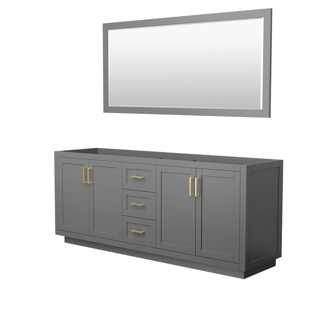 Wyndham Collection - Miranda 80 Inch Double Bathroom Vanity in Dark Gray, No Countertop, No Sink, Brushed Gold Trim, 70 Inch Mirror