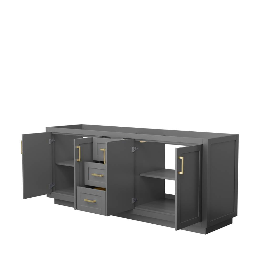 Miranda 80 Inch Double Bathroom Vanity in Dark Gray, No Countertop, No Sink, Brushed Gold Trim