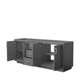 Miranda 80 Inch Double Bathroom Vanity in Dark Gray, No Countertop, No Sink, Brushed Gold Trim