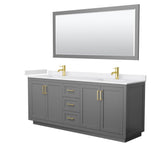 Wyndham Collection - Miranda 80 Inch Double Bathroom Vanity in Dark Gray, White Cultured Marble Countertop, Undermount Square Sinks, Brushed Gold Trim, 70 Inch Mirror