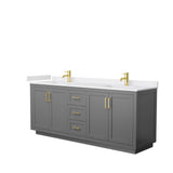 Wyndham Collection - Miranda 80 Inch Double Bathroom Vanity in Dark Gray, White Cultured Marble Countertop, Undermount Square Sinks, Brushed Gold Trim