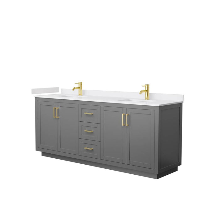 Wyndham Collection - Miranda 80 Inch Double Bathroom Vanity in Dark Gray, White Cultured Marble Countertop, Undermount Square Sinks, Brushed Gold Trim