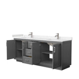 Miranda 80 Inch Double Bathroom Vanity in Dark Gray, Light-Vein Carrara Cultured Marble Countertop, Undermount Square Sinks, Brushed Nickel Trim