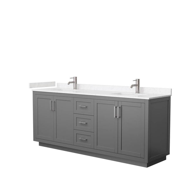Wyndham Collection - Miranda 80 Inch Double Bathroom Vanity in Dark Gray, Light-Vein Carrara Cultured Marble Countertop, Undermount Square Sinks, Brushed Nickel Trim
