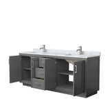 Miranda 80 Inch Double Bathroom Vanity in Dark Gray, White Carrara Marble Countertop, Undermount Square Sinks, Brushed Nickel Trim