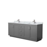 Wyndham Collection - Miranda 80 Inch Double Bathroom Vanity in Dark Gray, White Carrara Marble Countertop, Undermount Square Sinks, Brushed Nickel Trim