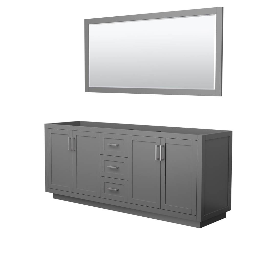 Wyndham Collection - Miranda 80 Inch Double Bathroom Vanity in Dark Gray, No Countertop, No Sink, Brushed Nickel Trim, 70 Inch Mirror