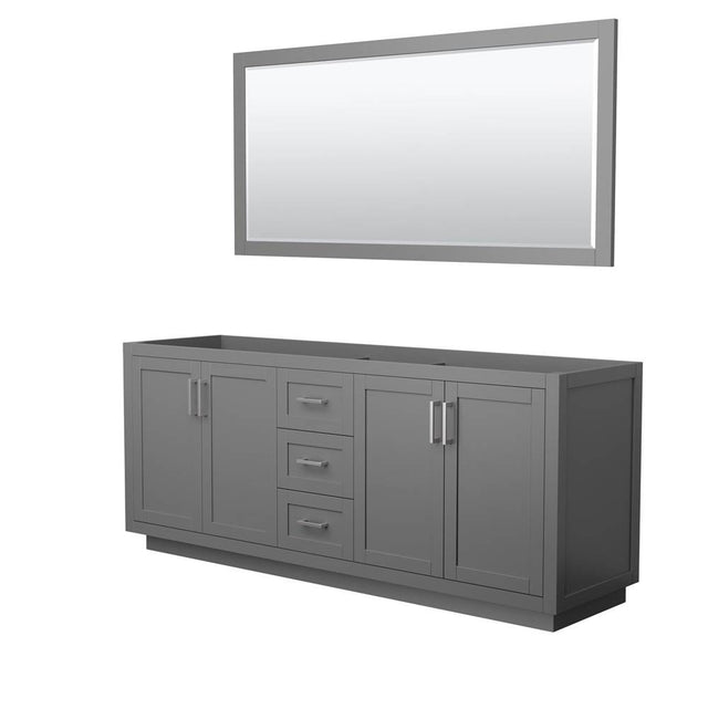 Wyndham Collection - Miranda 80 Inch Double Bathroom Vanity in Dark Gray, No Countertop, No Sink, Brushed Nickel Trim, 70 Inch Mirror