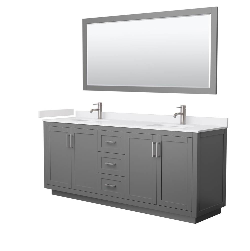 Wyndham Collection - Miranda 80 Inch Double Bathroom Vanity in Dark Gray, White Cultured Marble Countertop, Undermount Square Sinks, Brushed Nickel Trim, 70 Inch Mirror