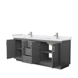 Miranda 80 Inch Double Bathroom Vanity in Dark Gray, White Cultured Marble Countertop, Undermount Square Sinks, Brushed Nickel Trim