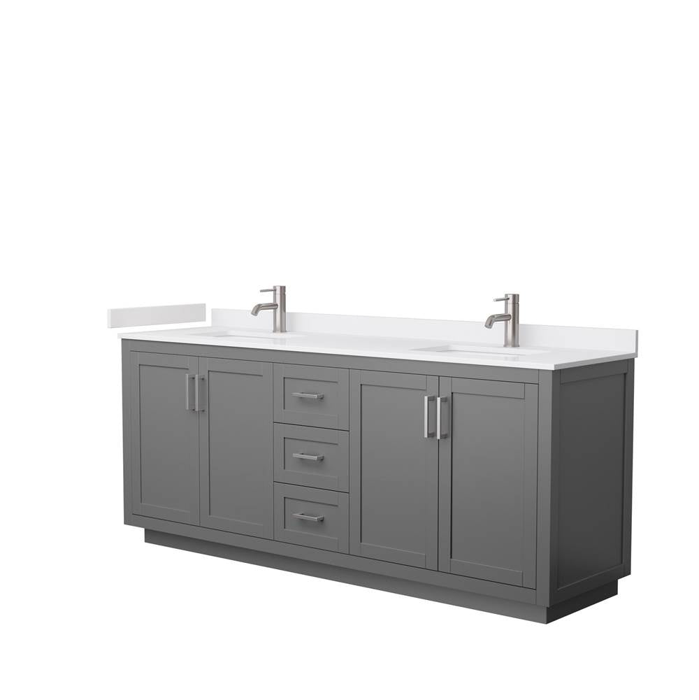 Wyndham Collection - Miranda 80 Inch Double Bathroom Vanity in Dark Gray, White Cultured Marble Countertop, Undermount Square Sinks, Brushed Nickel Trim