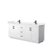 Wyndham Collection - Miranda 80 Inch Double Bathroom Vanity in White, Light-Vein Carrara Cultured Marble Countertop, Undermount Square Sinks, Matte Black Trim