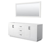 Wyndham Collection - Miranda 80 Inch Double Bathroom Vanity in White, No Countertop, No Sink, Matte Black Trim, 70 Inch Mirror