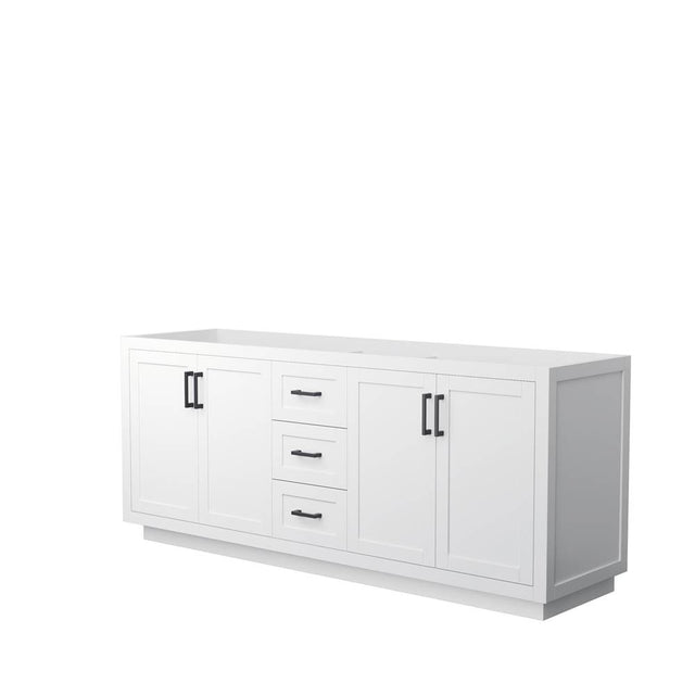 Wyndham Collection - Miranda 80 Inch Double Bathroom Vanity in White, No Countertop, No Sink, Matte Black Trim
