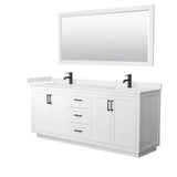 Wyndham Collection - Miranda 80 Inch Double Bathroom Vanity in White, White Cultured Marble Countertop, Undermount Square Sinks, Matte Black Trim, 70 Inch Mirror