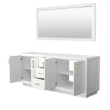 Miranda 80 Inch Double Bathroom Vanity in White, No Countertop, No Sink, Brushed Gold Trim, 70 Inch Mirror