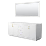 Wyndham Collection - Miranda 80 Inch Double Bathroom Vanity in White, No Countertop, No Sink, Brushed Gold Trim, 70 Inch Mirror