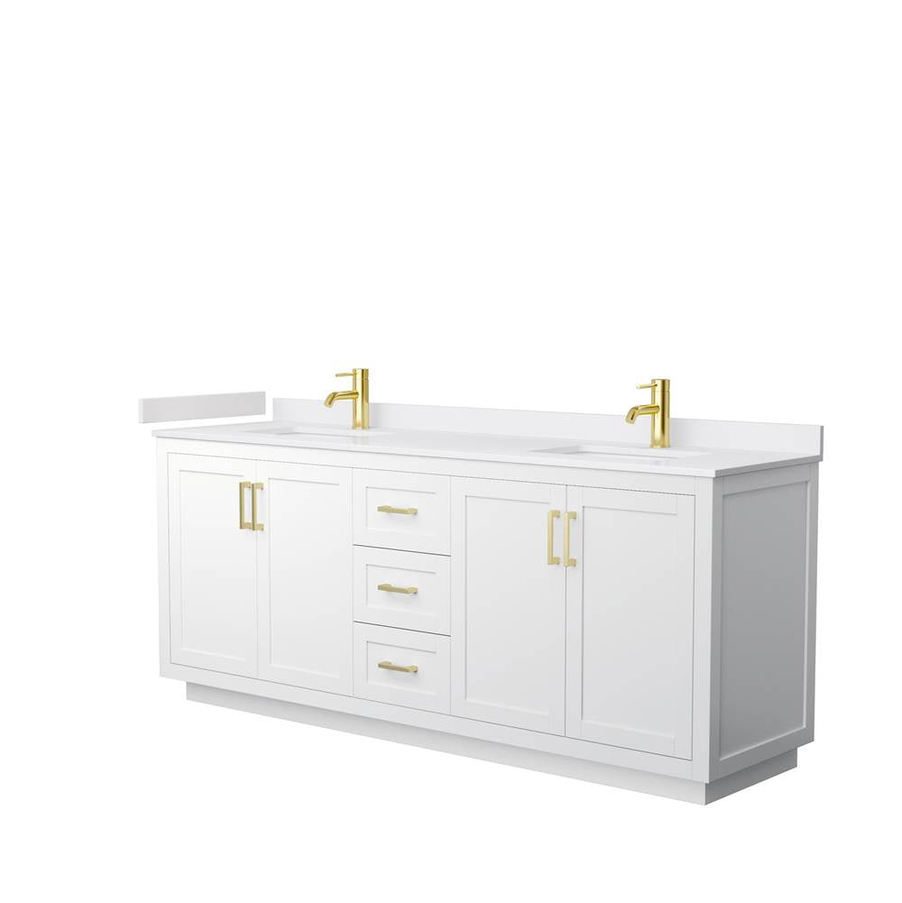 Wyndham Collection - Miranda 80 Inch Double Bathroom Vanity in White, White Cultured Marble Countertop, Undermount Square Sinks, Brushed Gold Trim