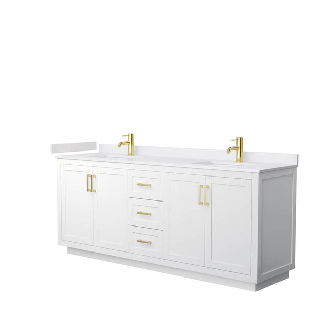 Wyndham Collection - Miranda 80 Inch Double Bathroom Vanity in White, White Cultured Marble Countertop, Undermount Square Sinks, Brushed Gold Trim