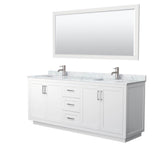 Wyndham Collection - Miranda 80 Inch Double Bathroom Vanity in White, White Carrara Marble Countertop, Undermount Square Sinks, Brushed Nickel Trim, 70 Inch Mirror