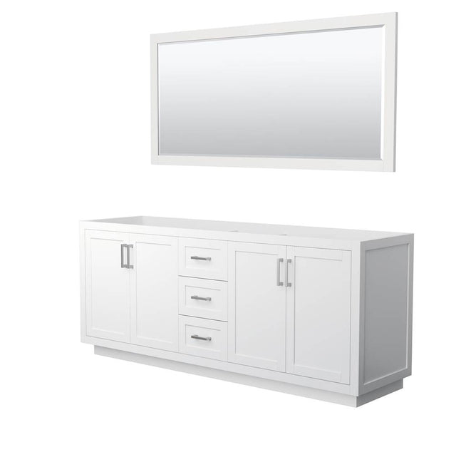 Wyndham Collection - Miranda 80 Inch Double Bathroom Vanity in White, No Countertop, No Sink, Brushed Nickel Trim, 70 Inch Mirror