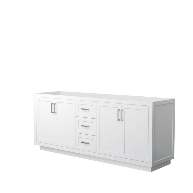 Wyndham Collection - Miranda 80 Inch Double Bathroom Vanity in White, No Countertop, No Sink, Brushed Nickel Trim