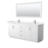 Wyndham Collection - Miranda 80 Inch Double Bathroom Vanity in White, White Cultured Marble Countertop, Undermount Square Sinks, Brushed Nickel Trim, 70 Inch Mirror
