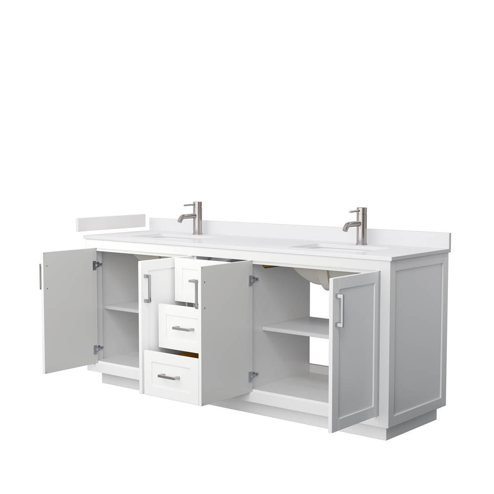 Miranda 80 Inch Double Bathroom Vanity in White, White Cultured Marble Countertop, Undermount Square Sinks, Brushed Nickel Trim