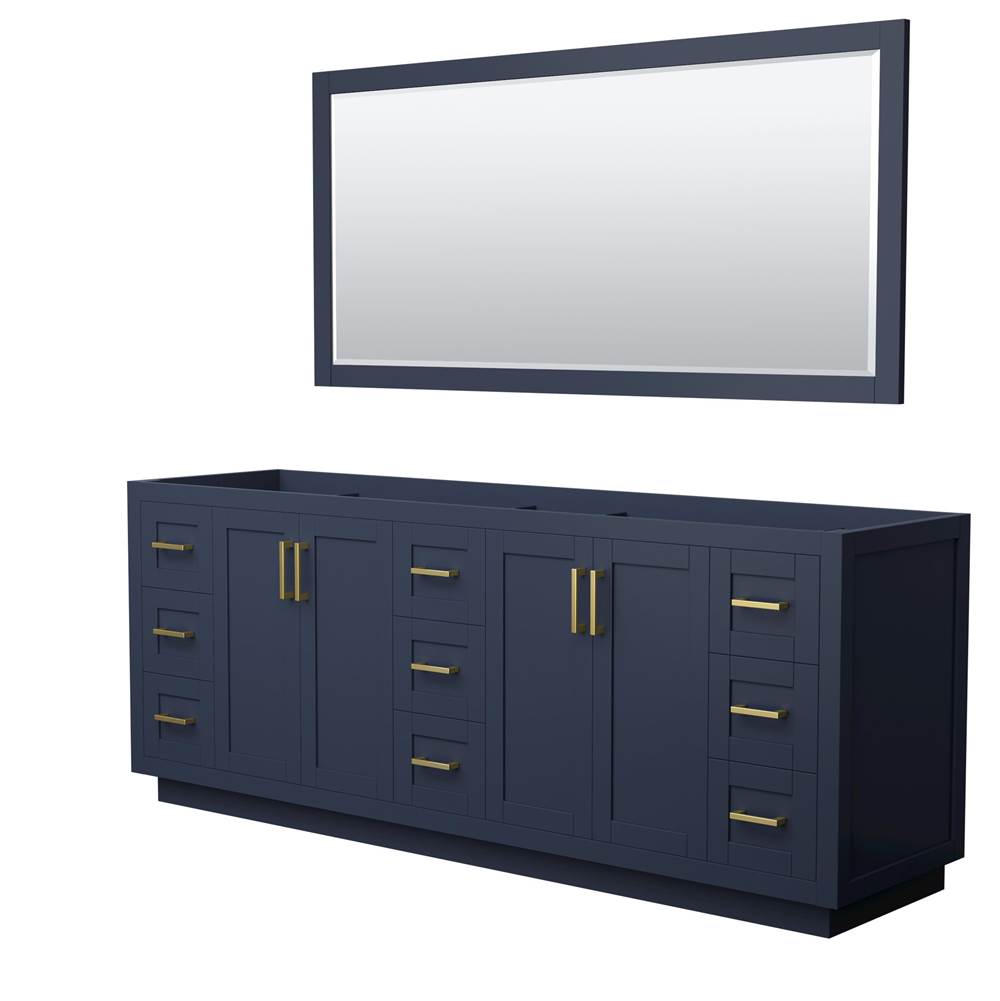 Wyndham Collection - Miranda 84 Inch Double Bathroom Vanity in Dark Blue, No Countertop, No Sink, Brushed Gold Trim, 70 Inch Mirror