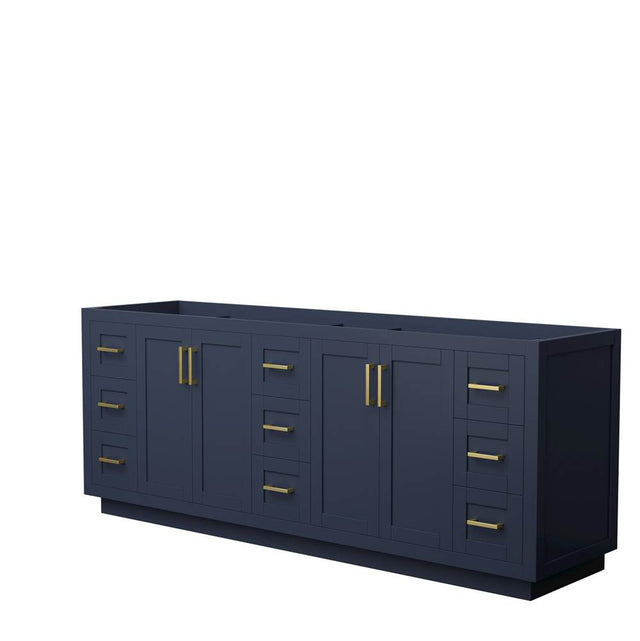 Wyndham Collection - Miranda 84 Inch Double Bathroom Vanity in Dark Blue, No Countertop, No Sink, Brushed Gold Trim