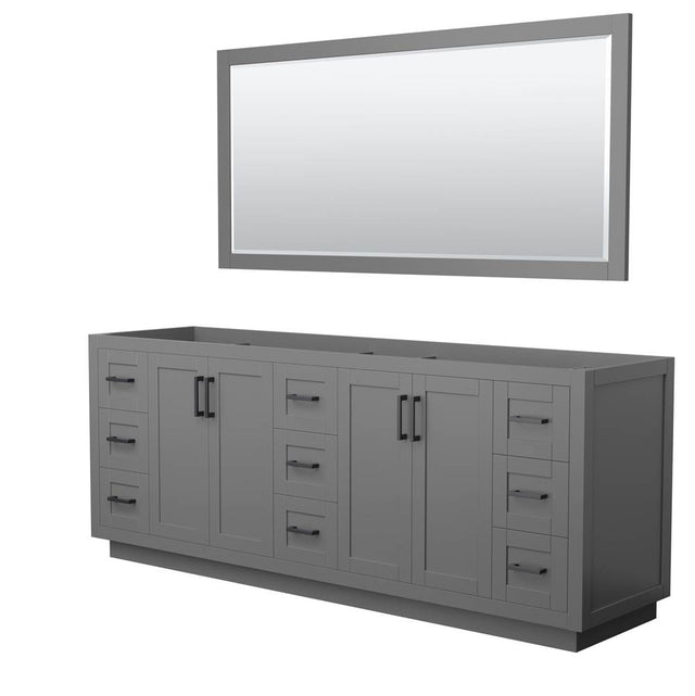 Wyndham Collection - Miranda 84 Inch Double Bathroom Vanity in Dark Gray, No Countertop, No Sink, Matte Black Trim, 70 Inch Mirror