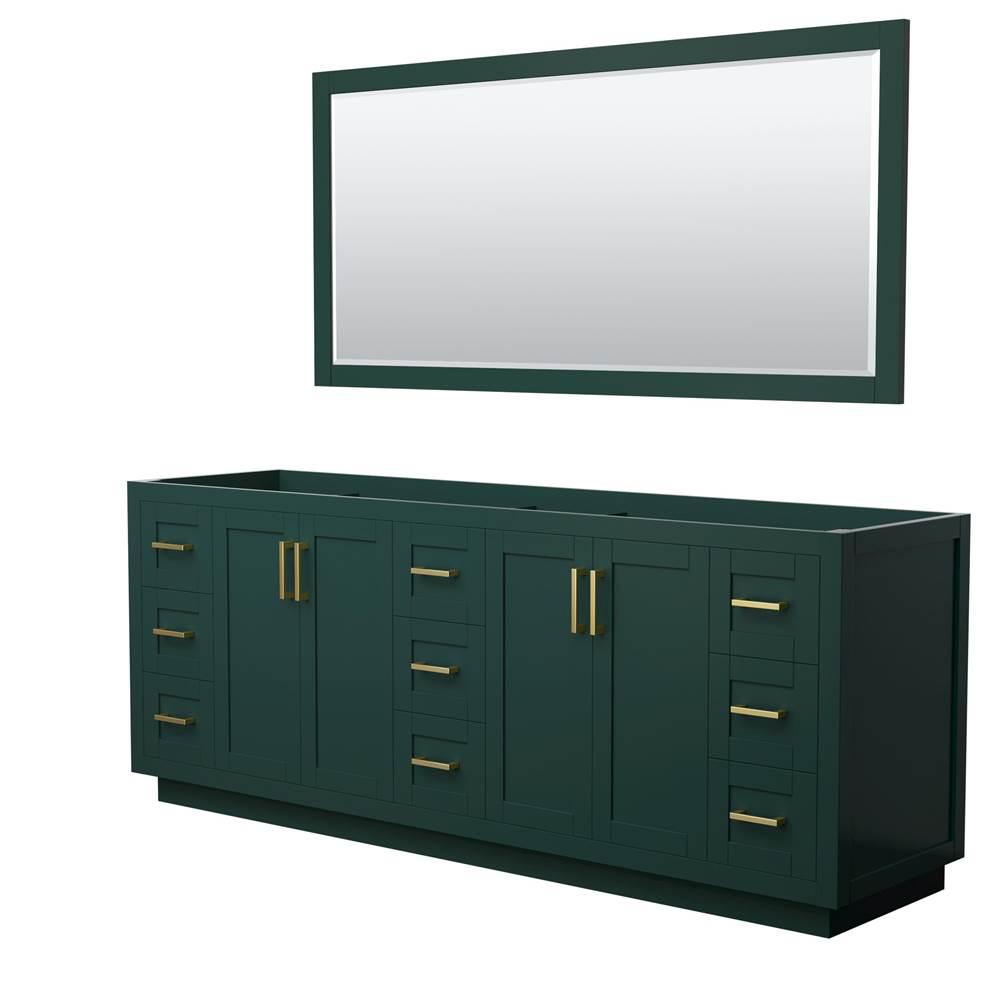 Wyndham Collection - Miranda 84 Inch Double Bathroom Vanity in Green, No Countertop, No Sink, Brushed Gold Trim, 70 Inch Mirror
