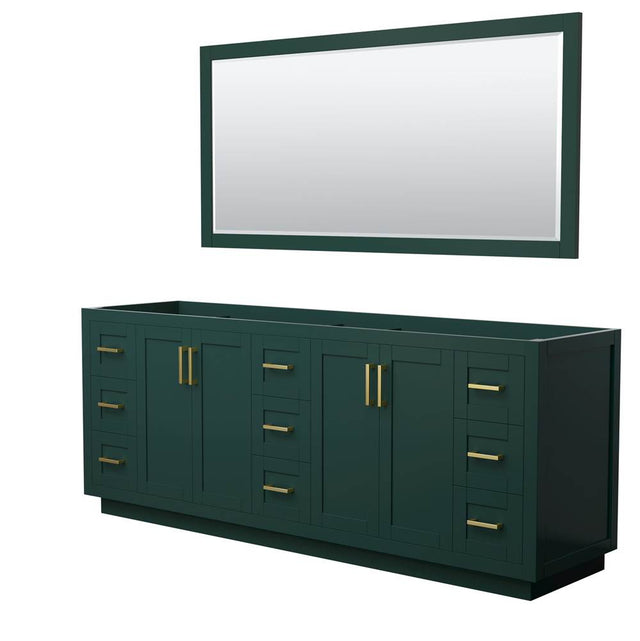 Wyndham Collection - Miranda 84 Inch Double Bathroom Vanity in Green, No Countertop, No Sink, Brushed Gold Trim, 70 Inch Mirror