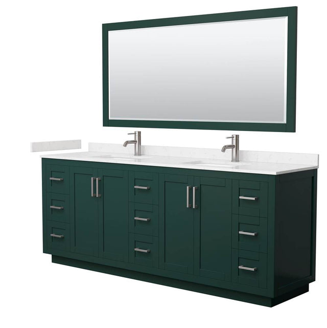 Wyndham Collection - Miranda 84 Inch Double Bathroom Vanity in Green, Carrara Cultured Marble Countertop, Undermount Square Sinks, Brushed Nickel Trim, 70 Inch Mirror