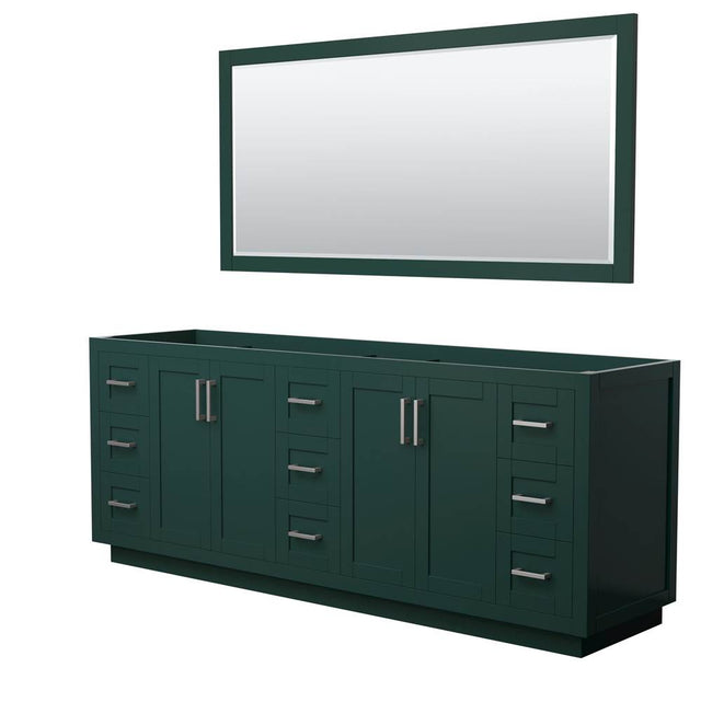 Wyndham Collection - Miranda 84 Inch Double Bathroom Vanity in Green, No Countertop, No Sink, Brushed Nickel Trim, 70 Inch Mirror