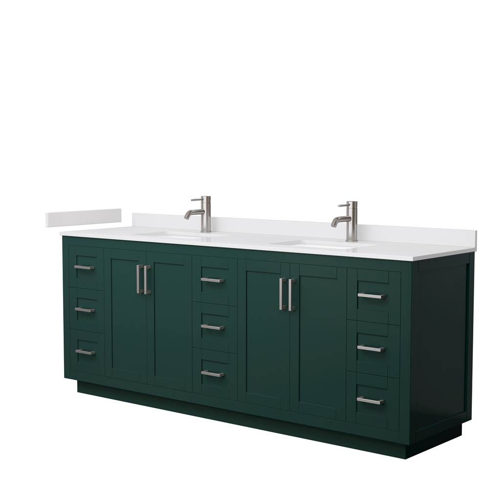 Wyndham Collection - Miranda 84 Inch Double Bathroom Vanity in Green, White Cultured Marble Countertop, Undermount Square Sinks, Brushed Nickel Trim