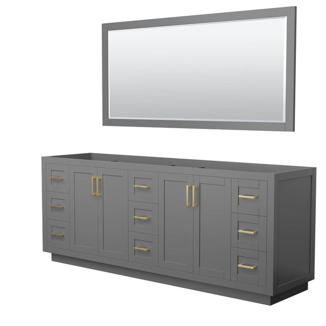 Wyndham Collection - Miranda 84 Inch Double Bathroom Vanity in Dark Gray, No Countertop, No Sink, Brushed Gold Trim, 70 Inch Mirror