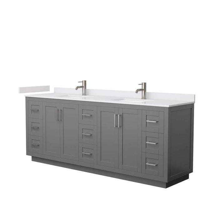 Wyndham Collection - Miranda 84 Inch Double Bathroom Vanity in Dark Gray, White Cultured Marble Countertop, Undermount Square Sinks, Brushed Nickel Trim