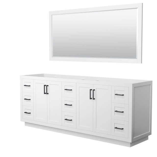 Wyndham Collection - Miranda 84 Inch Double Bathroom Vanity in White, No Countertop, No Sink, Matte Black Trim, 70 Inch Mirror