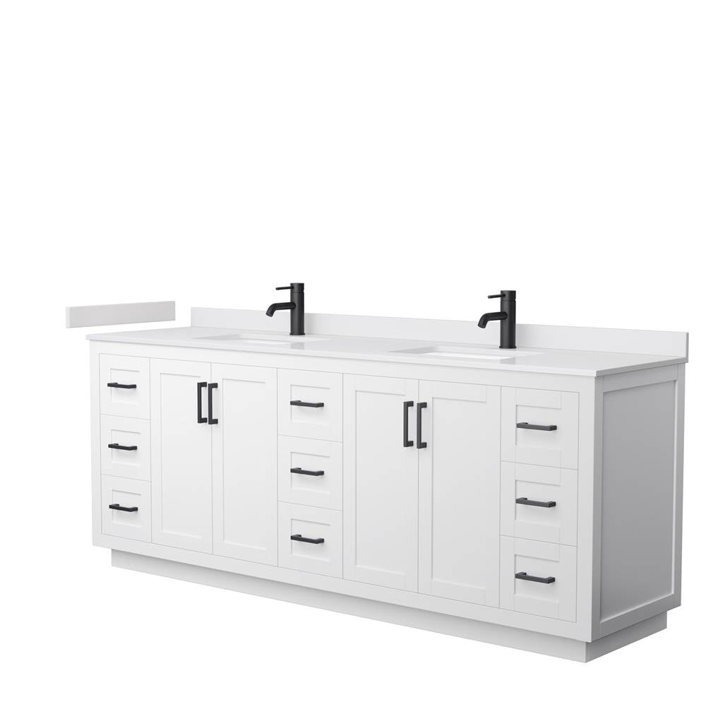 Wyndham Collection - Miranda 84 Inch Double Bathroom Vanity in White, White Cultured Marble Countertop, Undermount Square Sinks, Matte Black Trim