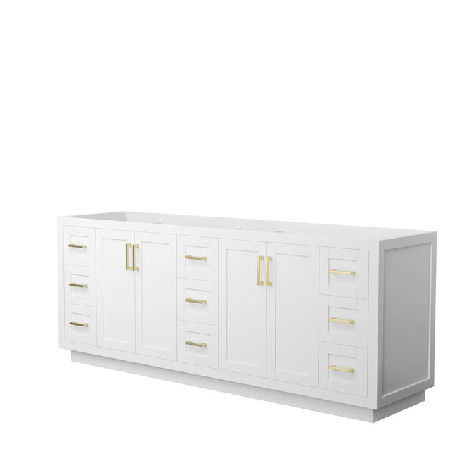 Wyndham Collection - Miranda 84 Inch Double Bathroom Vanity in White, No Countertop, No Sink, Brushed Gold Trim
