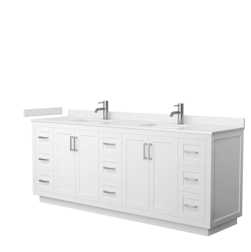 Wyndham Collection - Miranda 84 Inch Double Bathroom Vanity in White, Carrara Cultured Marble Countertop, Undermount Square Sinks, Brushed Nickel Trim